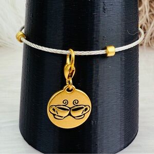 Coffee, inspirational words goldtone charm Silvertone Bracelet